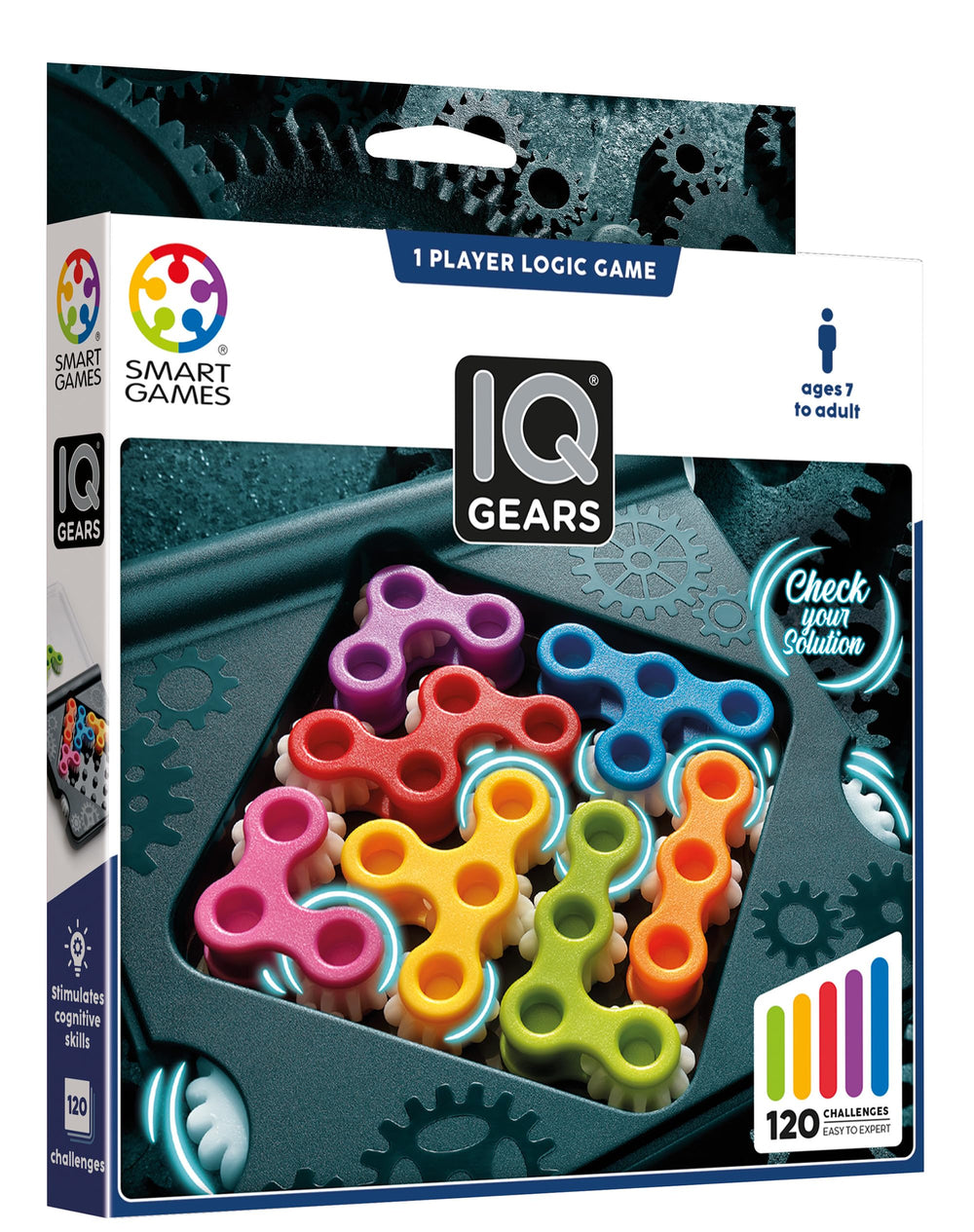 SmartGames IQ Gears lid closed for portable play, ideal for travel and commutes.