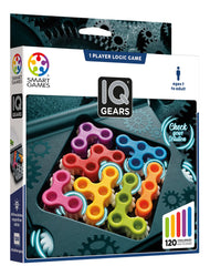 SmartGames IQ Gears lid closed for portable play, ideal for travel and commutes.