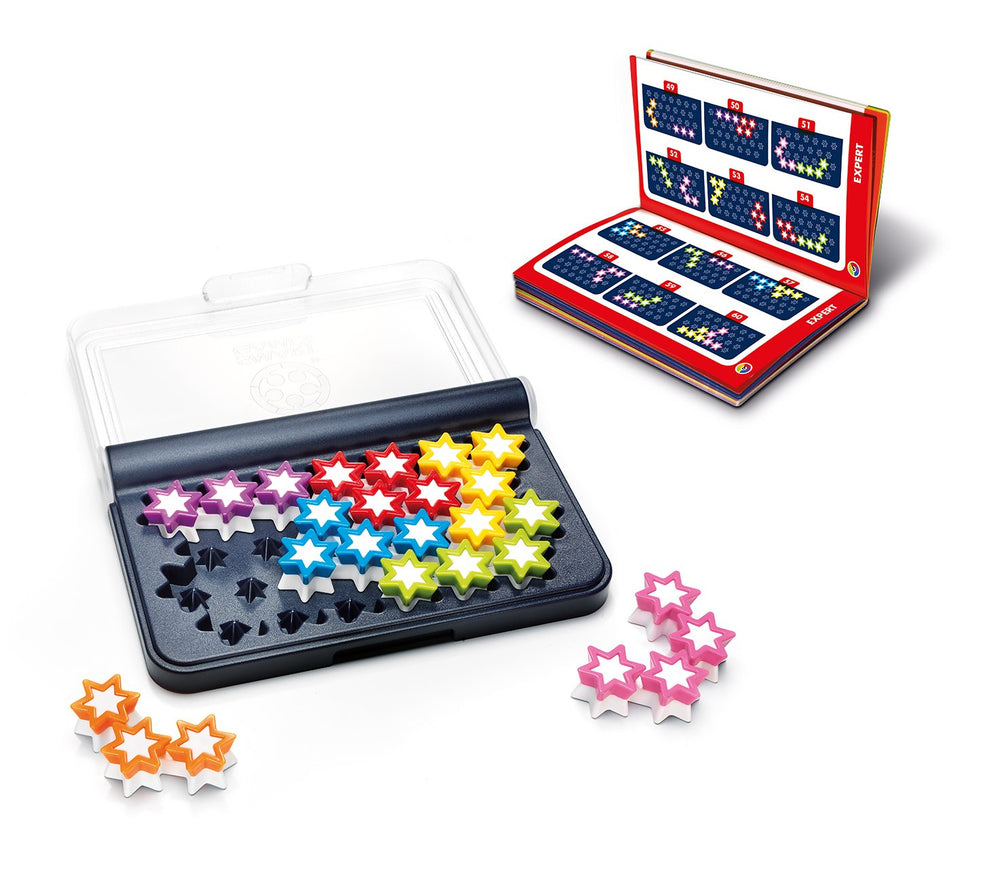SmartGames IQ Link puzzle pieces in action during linking challenges.