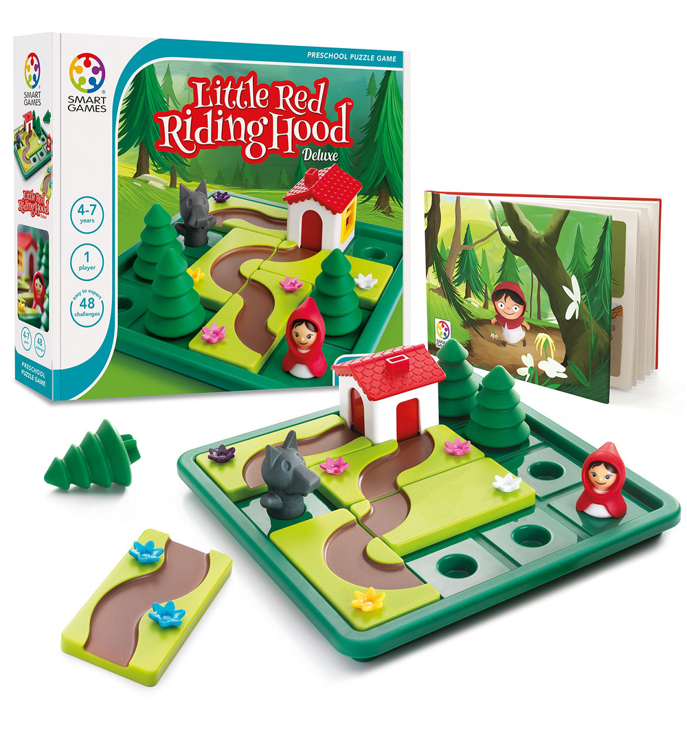 SmartGames Little Red Riding Hood puzzle setup shows forest path for early problem solving