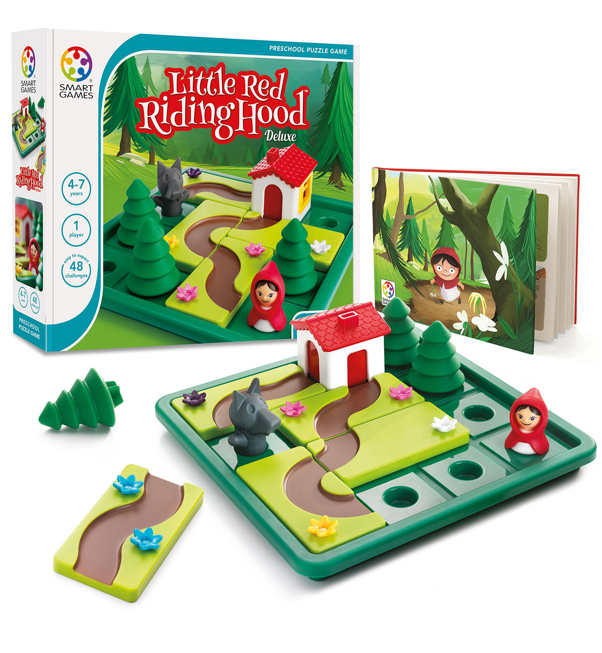SmartGames Little Red Riding Hood puzzle setup shows forest path for early problem solving