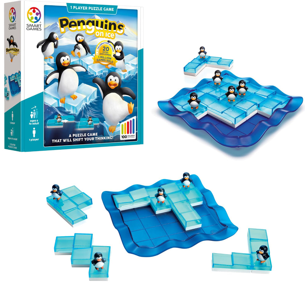 SmartGames Penguins on Ice challenge setup demonstrates penguins fitting to boost spatial reasoning.