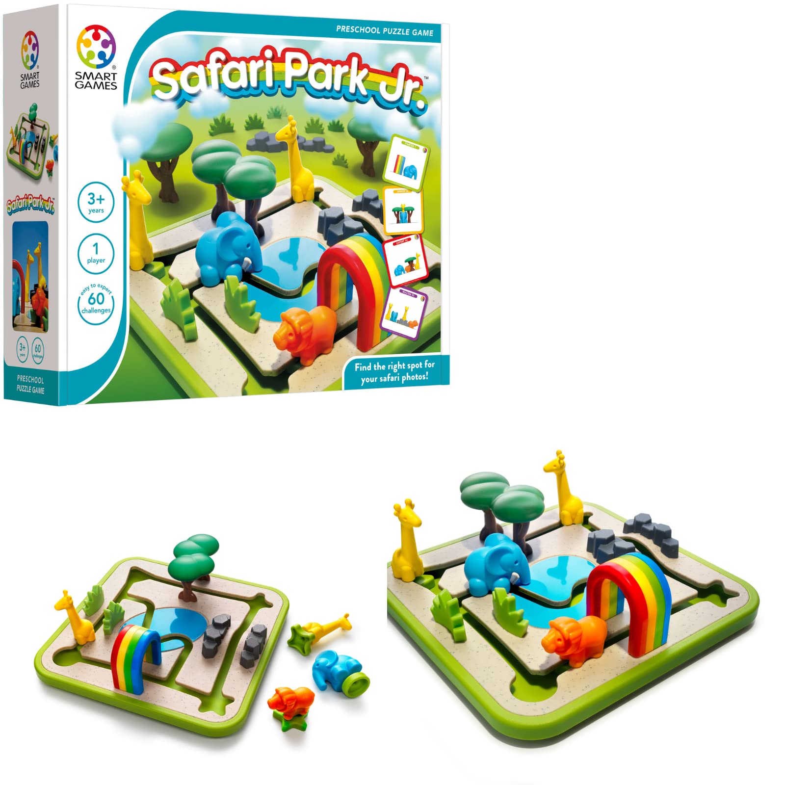 SmartGames Safari Park Jr puzzle board with animal pieces boosts early logic skills.