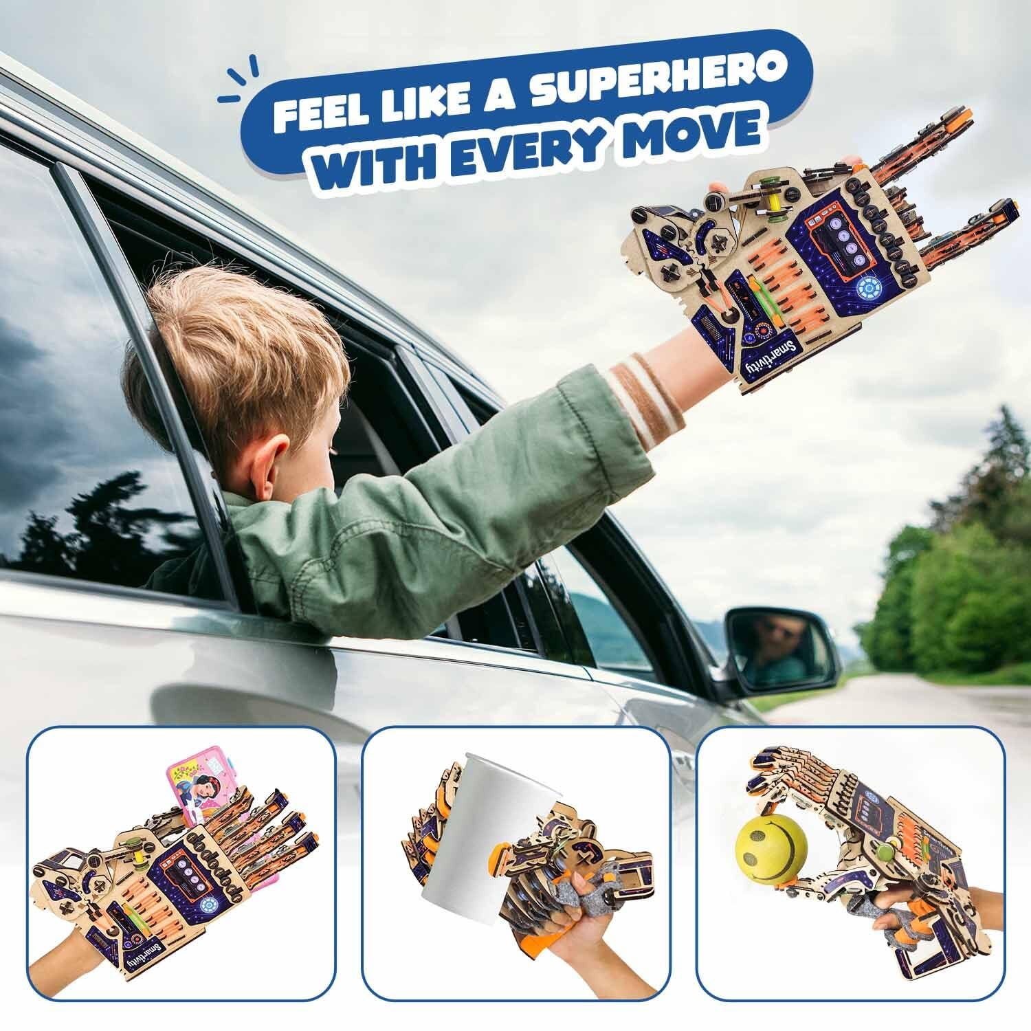 Smartivity DIY robotic hand parts kit with all components organized for quick starts.