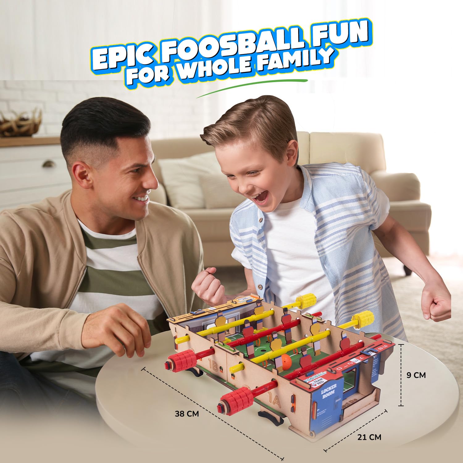 Smartivity Foosball Table uses sustainable wood for durable, kid-safe play.