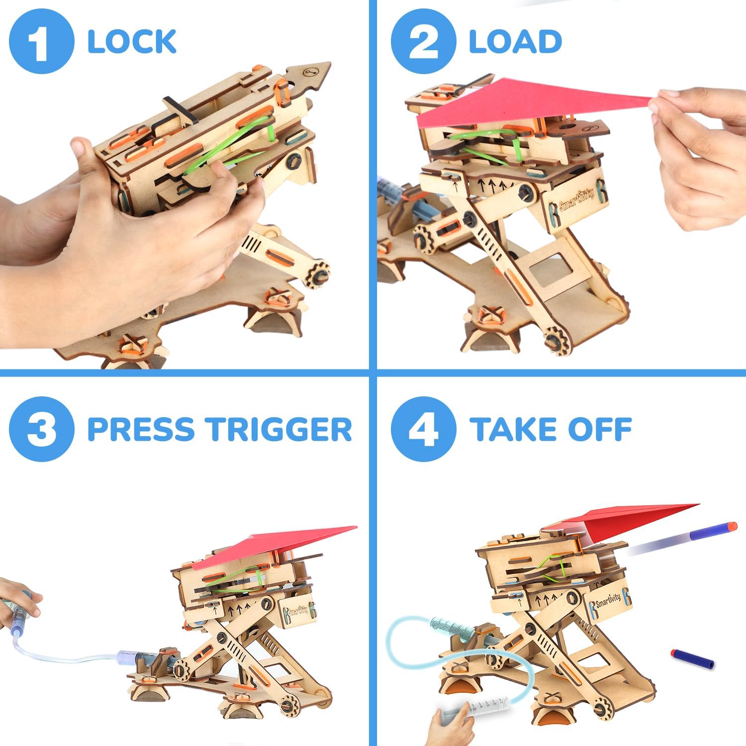 Smartivity instruction manual visible, guiding kids through step-by-step building.