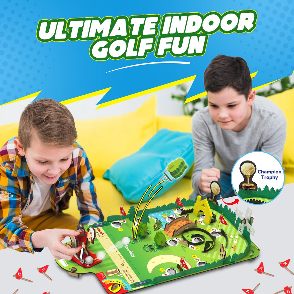 Smartivity Mini Golf build-instruction illustrates step-by-step assembly for kids.