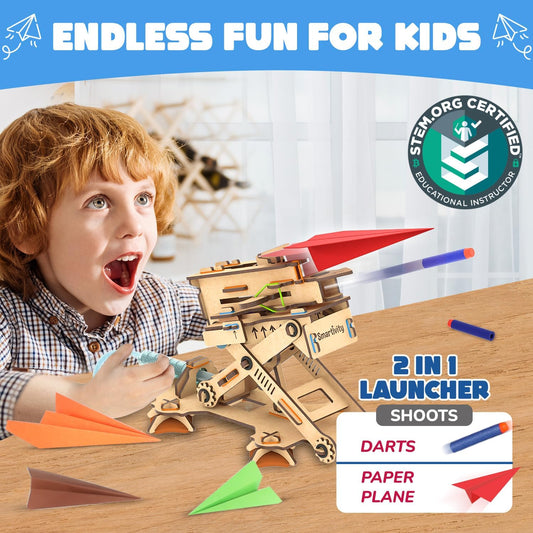 Smartivity wooden mechanical toy shown during assembly, promoting creativity and problem solving.