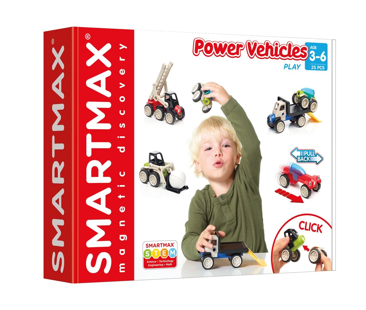 SmartMax Power Vehicles canopy and frame showcase colorful construction pieces for hands-on building.