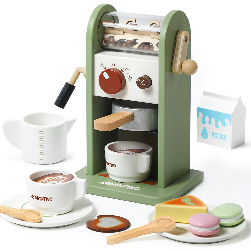 Smartwo Kids wooden coffee maker toy machine for imaginative play and fine motor skills