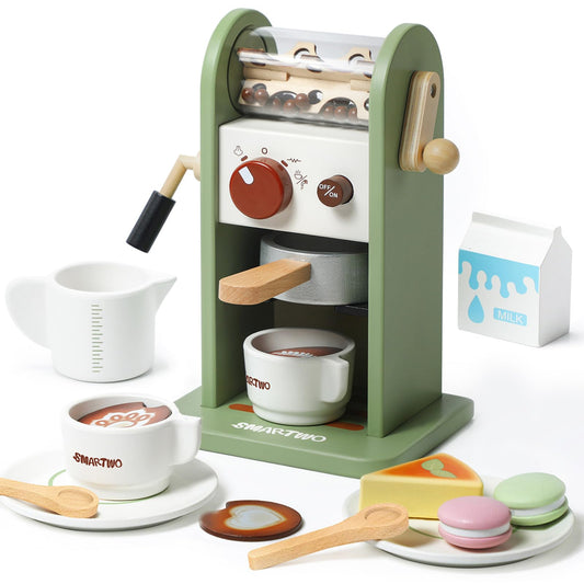 Smartwo Kids wooden coffee maker toy machine for imaginative play and fine motor skills