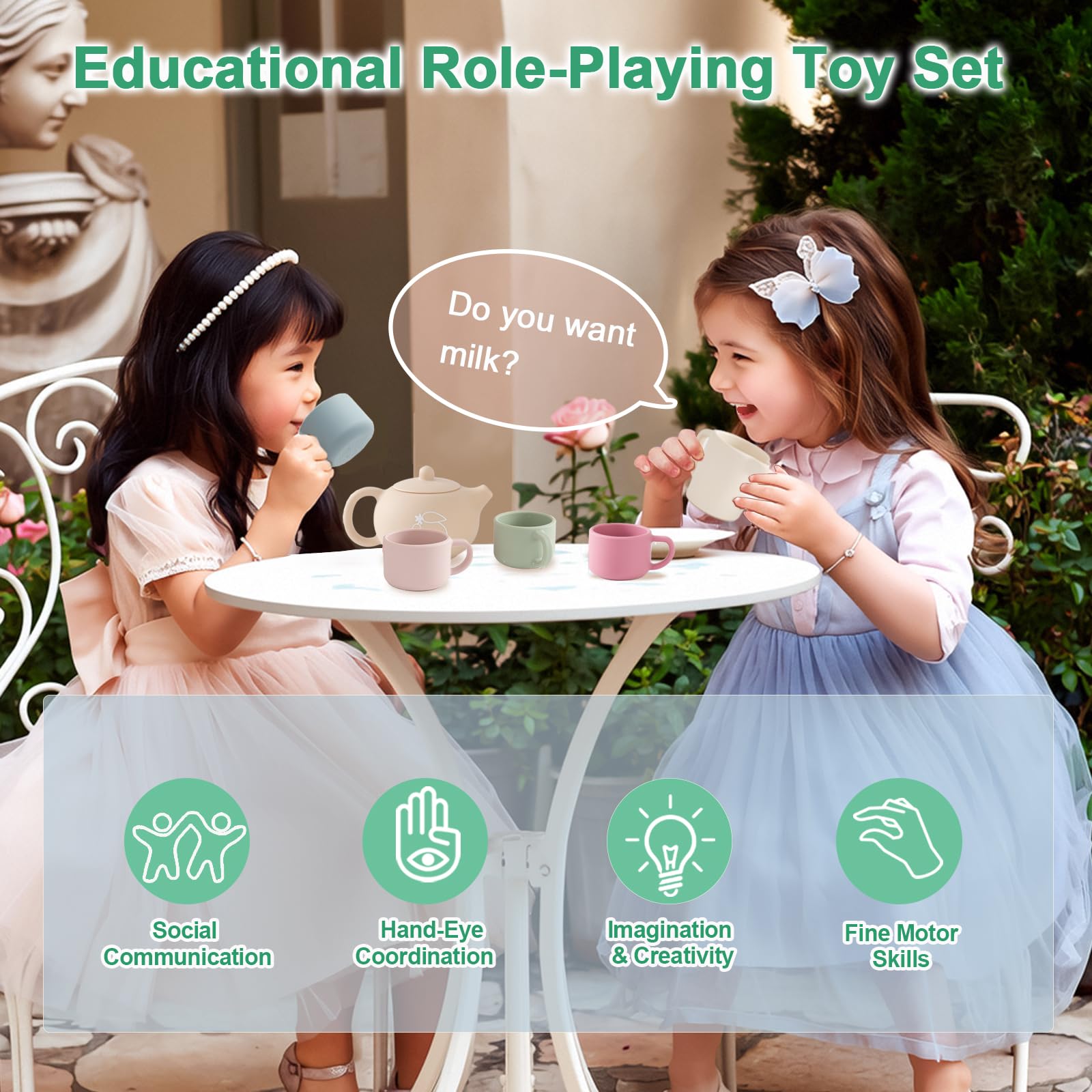 Smartwo silicone creamer for playful tea parties, easy to clean.
