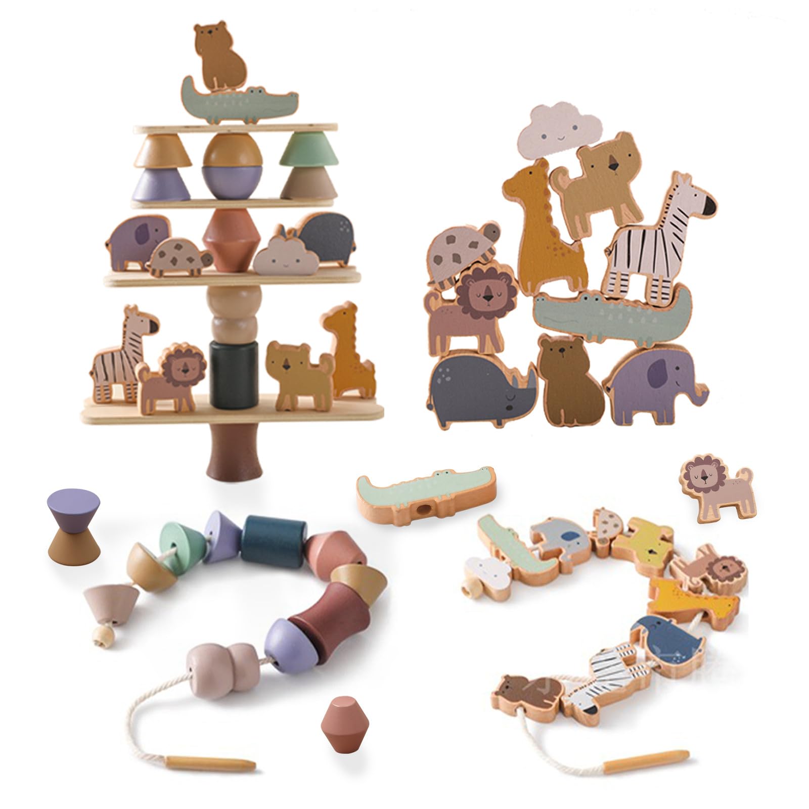 Smartwo wooden animals threading toy closeup showing safe, non-toxic materials for toddlers
