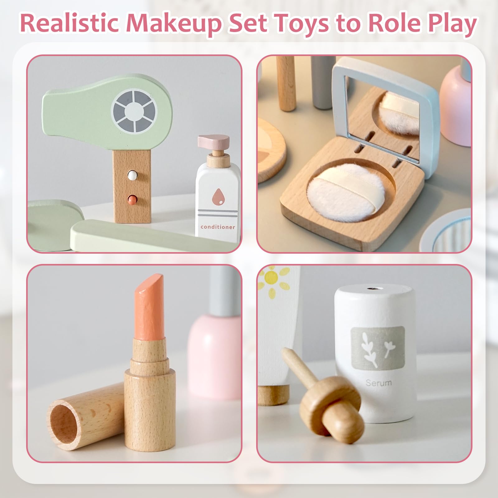 Smartwo wooden hair dryer and comb invite kids to mimic styling routines.