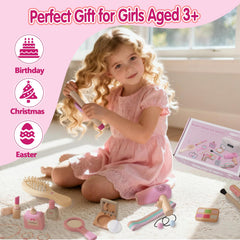 Smartwo wooden makeup set bracelet and necklace close-up for dress-up