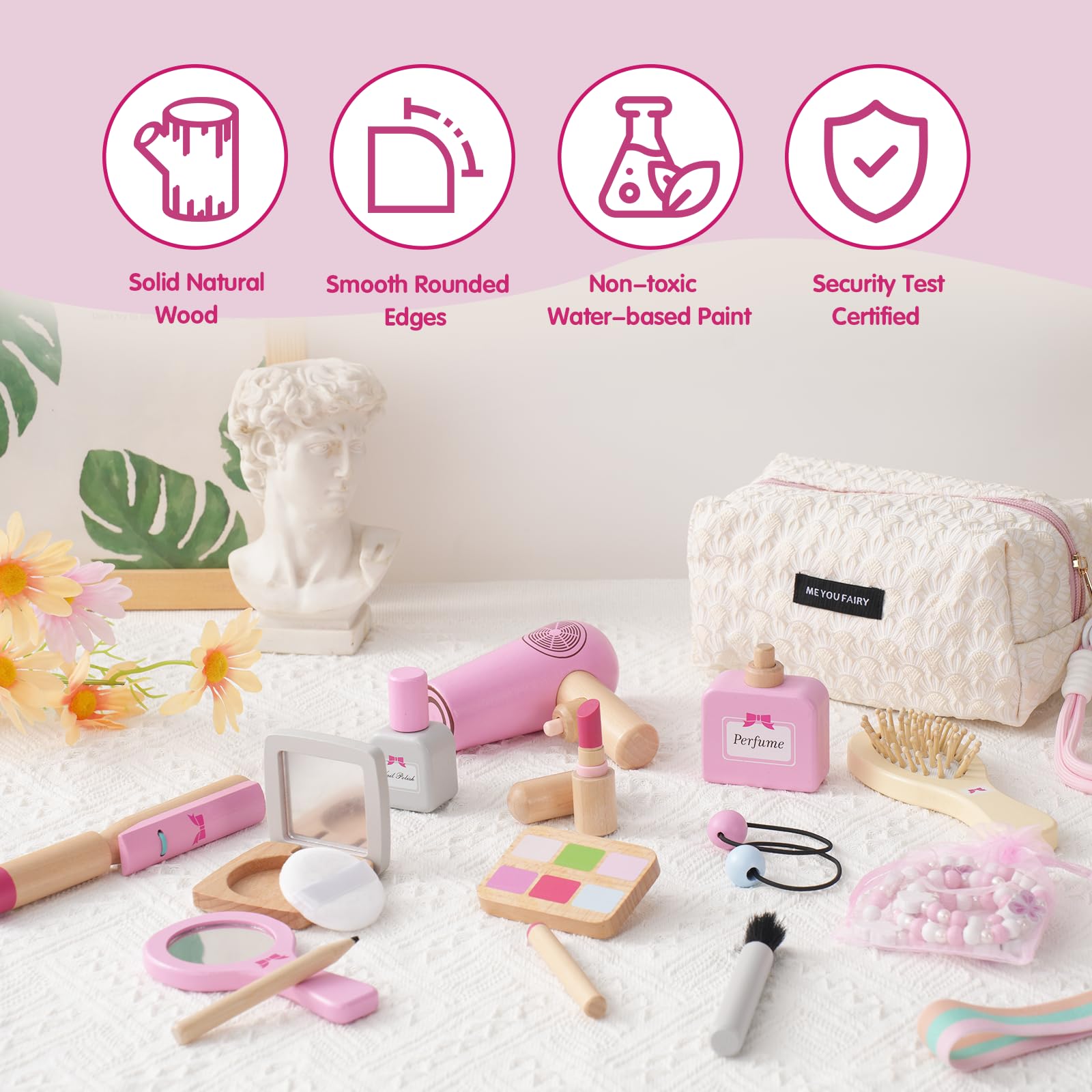 Smartwo wooden makeup set comb close-up supports fine motor exploration