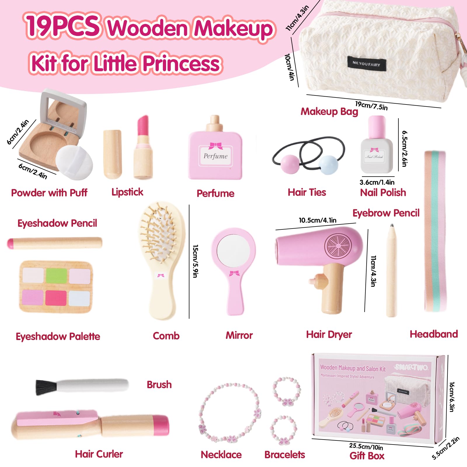 Smartwo wooden makeup set curling iron close-up for creative role play