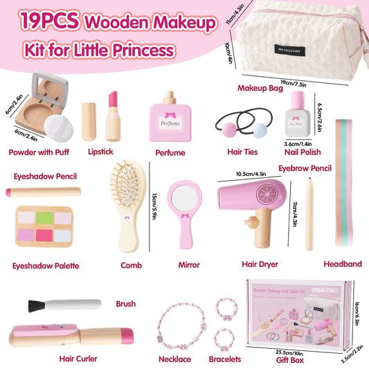 Smartwo wooden makeup set curling iron close-up for creative role play