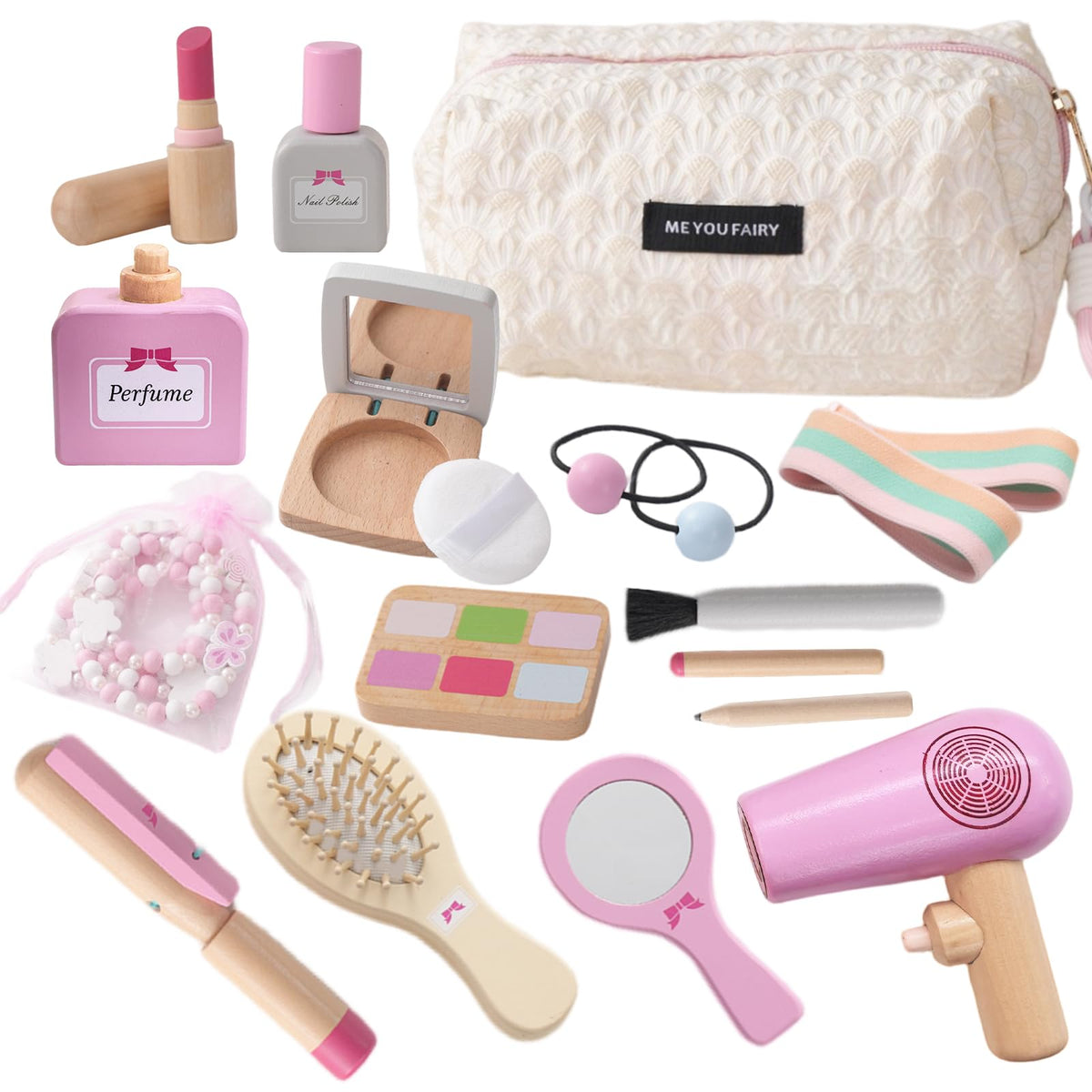 Smartwo wooden makeup set hair dryer close-up for imaginative pretend play