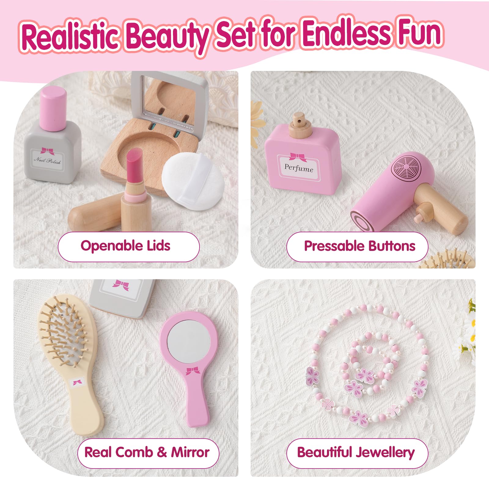 Smartwo wooden makeup set nail polish bottle and brush close-up for color play