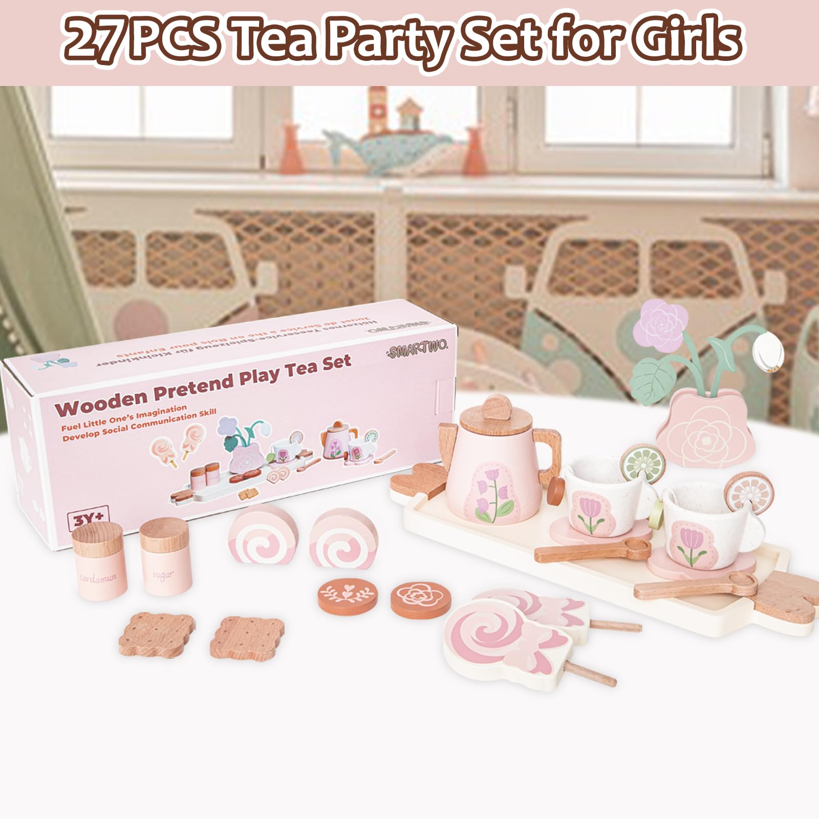 Smartwo wooden tea cups support small-hand grip and cooperative play
