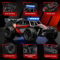 SmGily RC car with LED headlights for bright night driving.</
