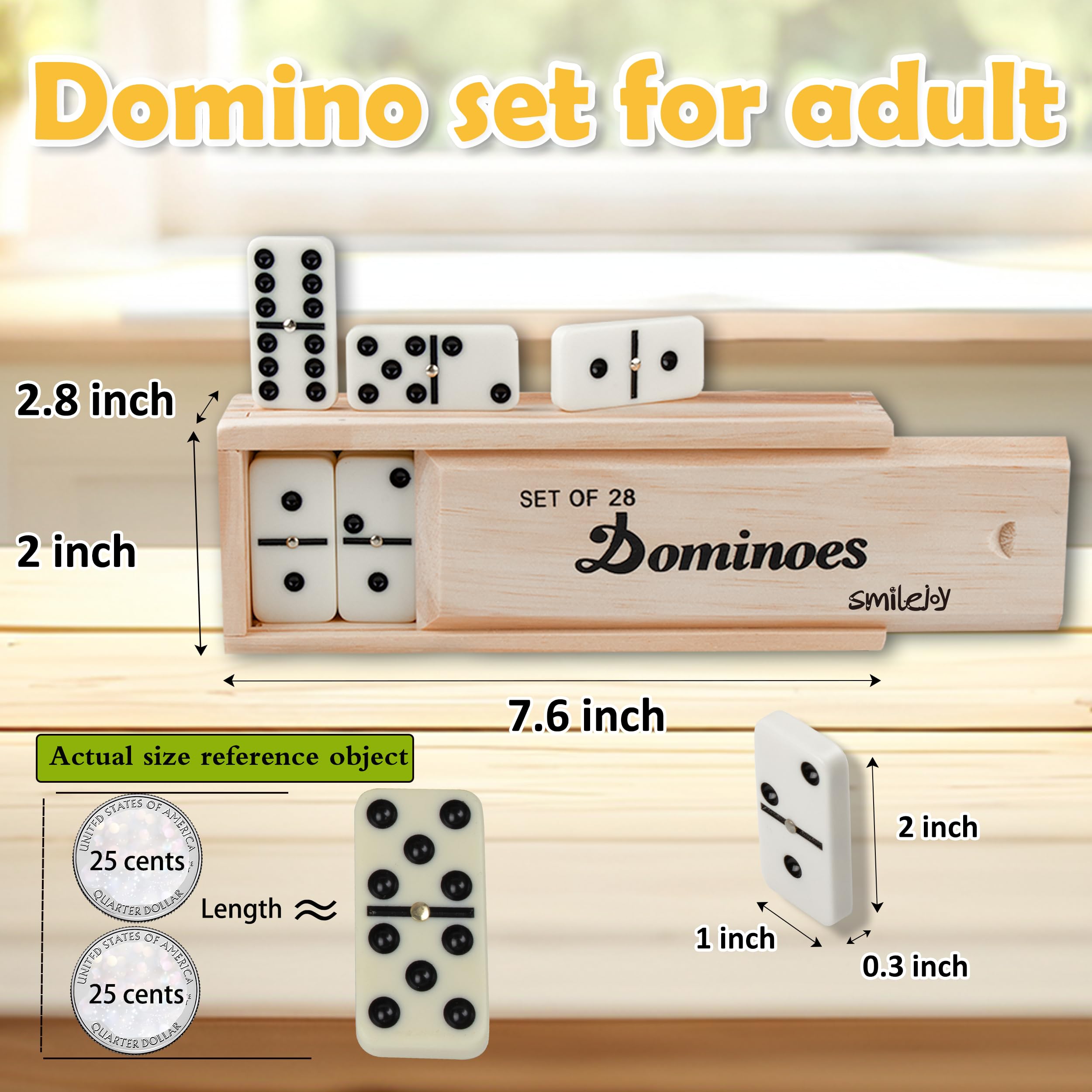 Smilejoy Dominoes Tiles Closeup Dots reveals classic double-6 pips for reliable play.
