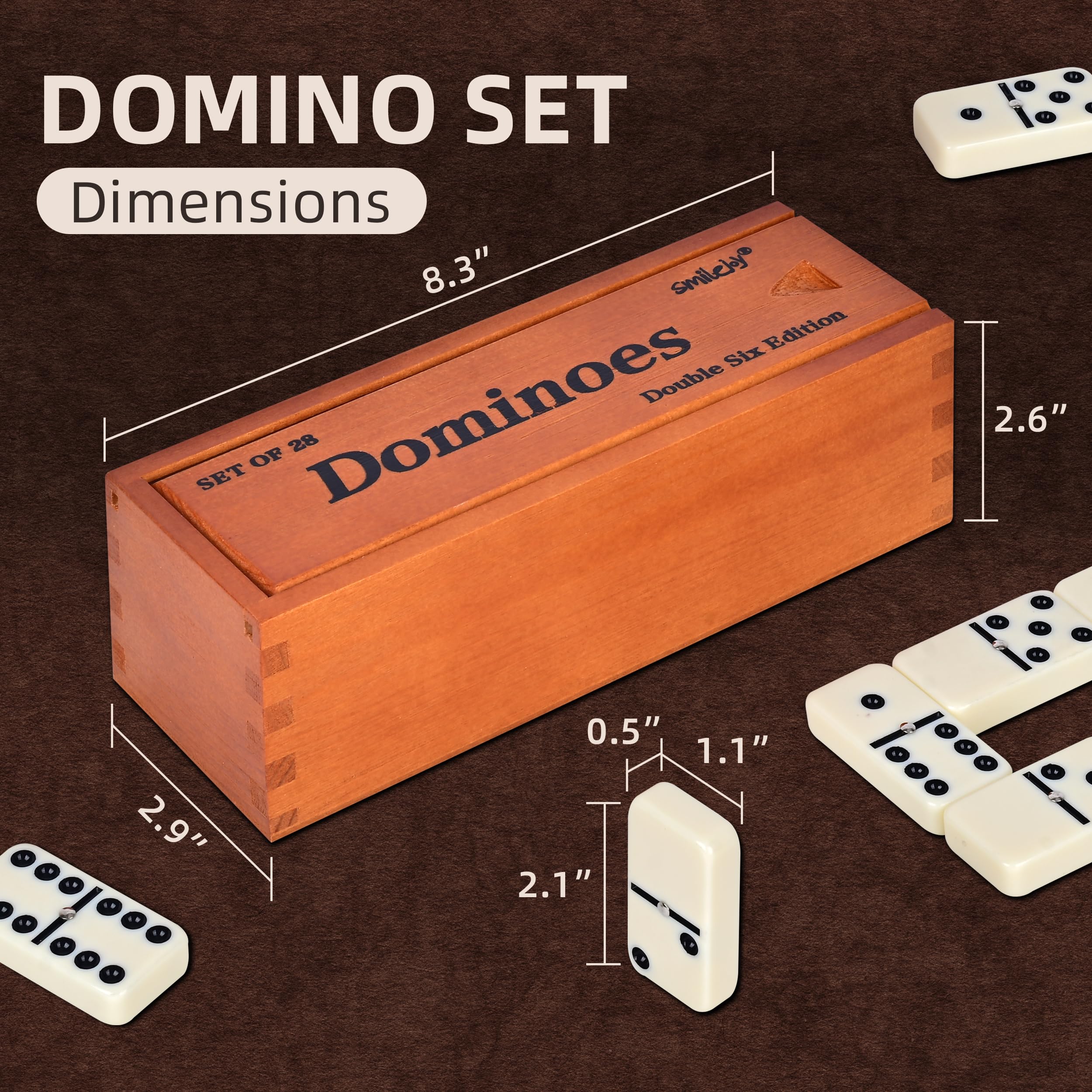 Close-up of Smilejoy dominos 28 tiles showing balanced weight and dots