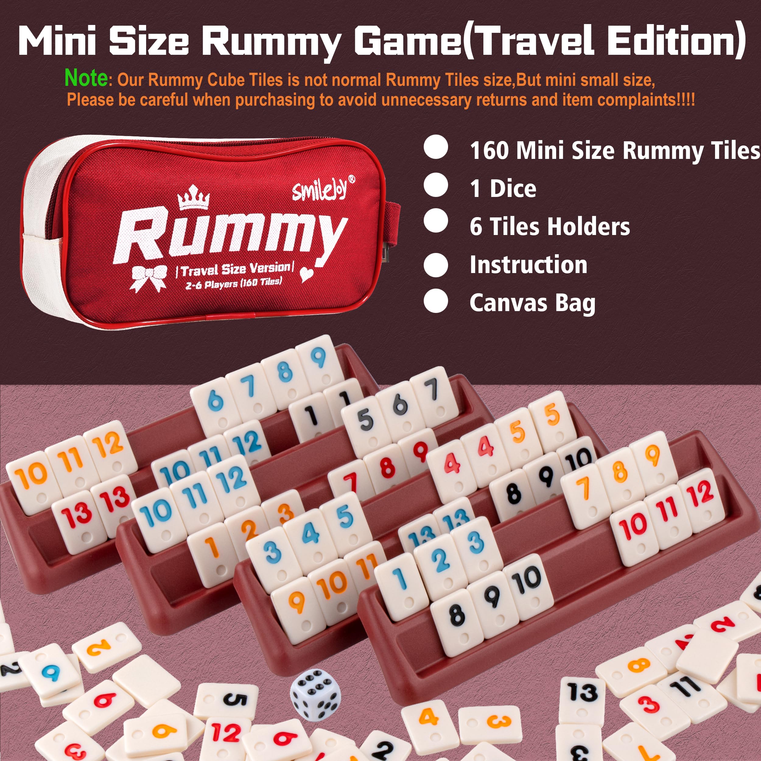 Smilejoy Mini Rummy Cube canvas travel bag keeps components together.