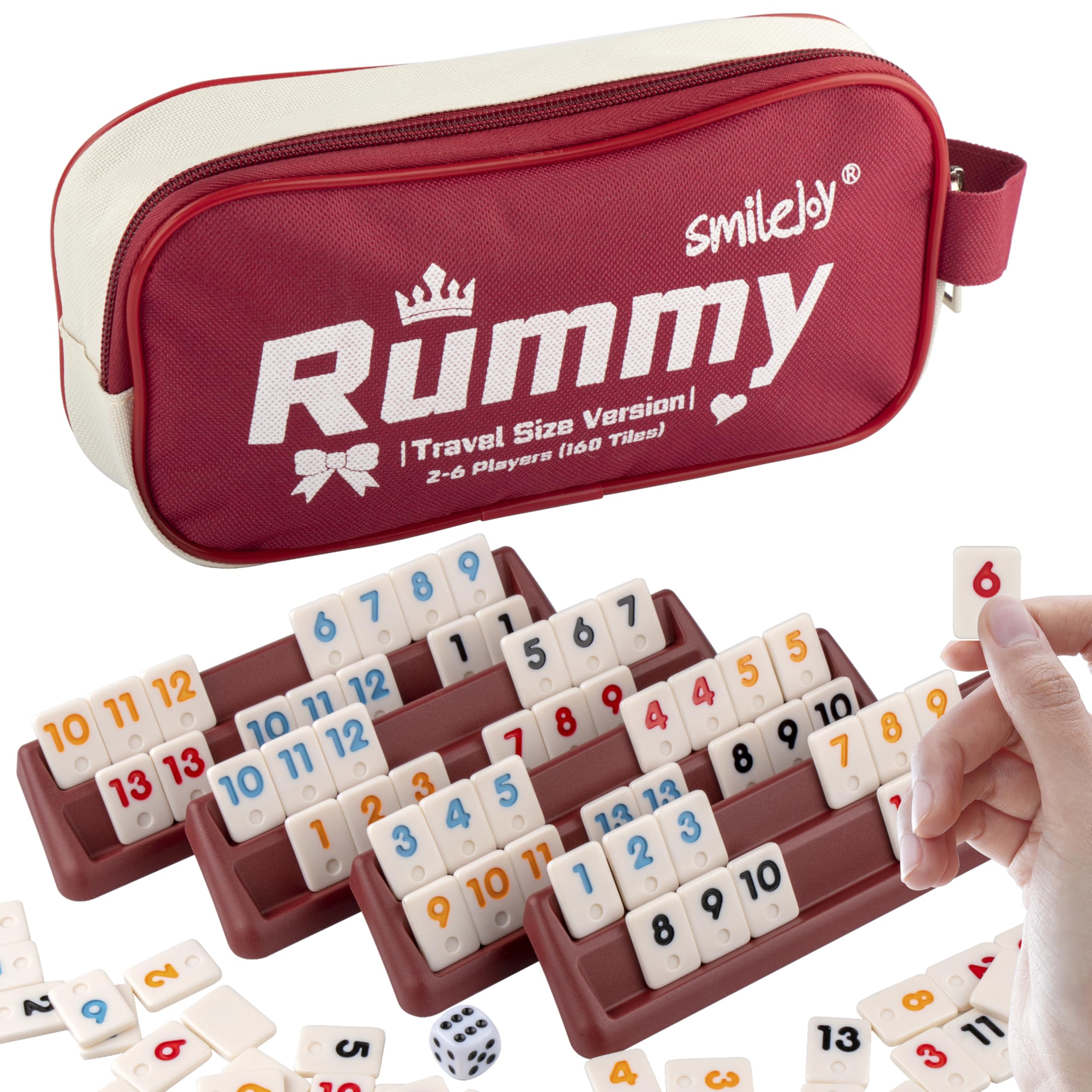 Smilejoy Mini Rummy Cube tiles in vibrant colors ready for quick rounds.
