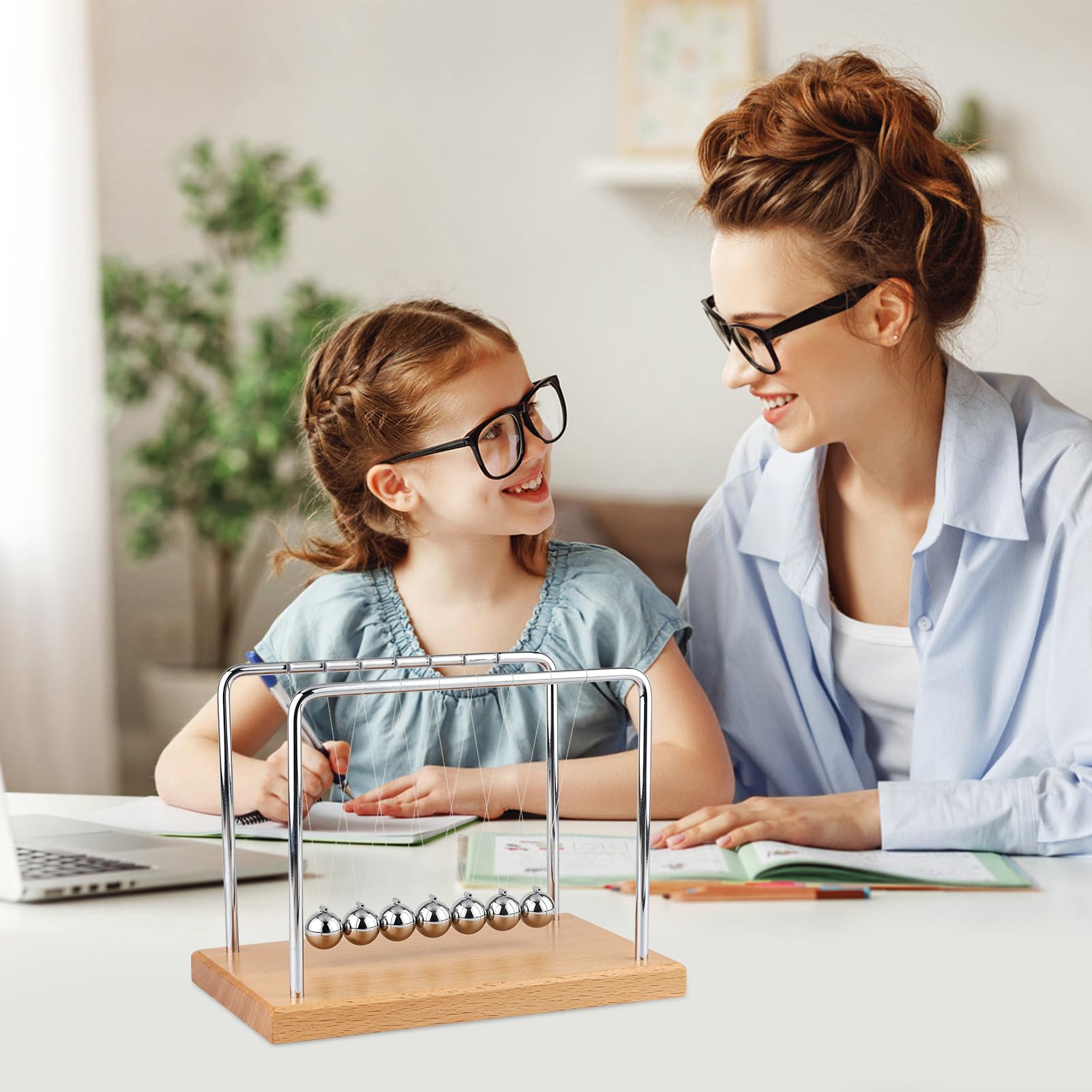 Smilesorg Newton's Cradle energy transfer beads pendulum motion for focus and curiosity
