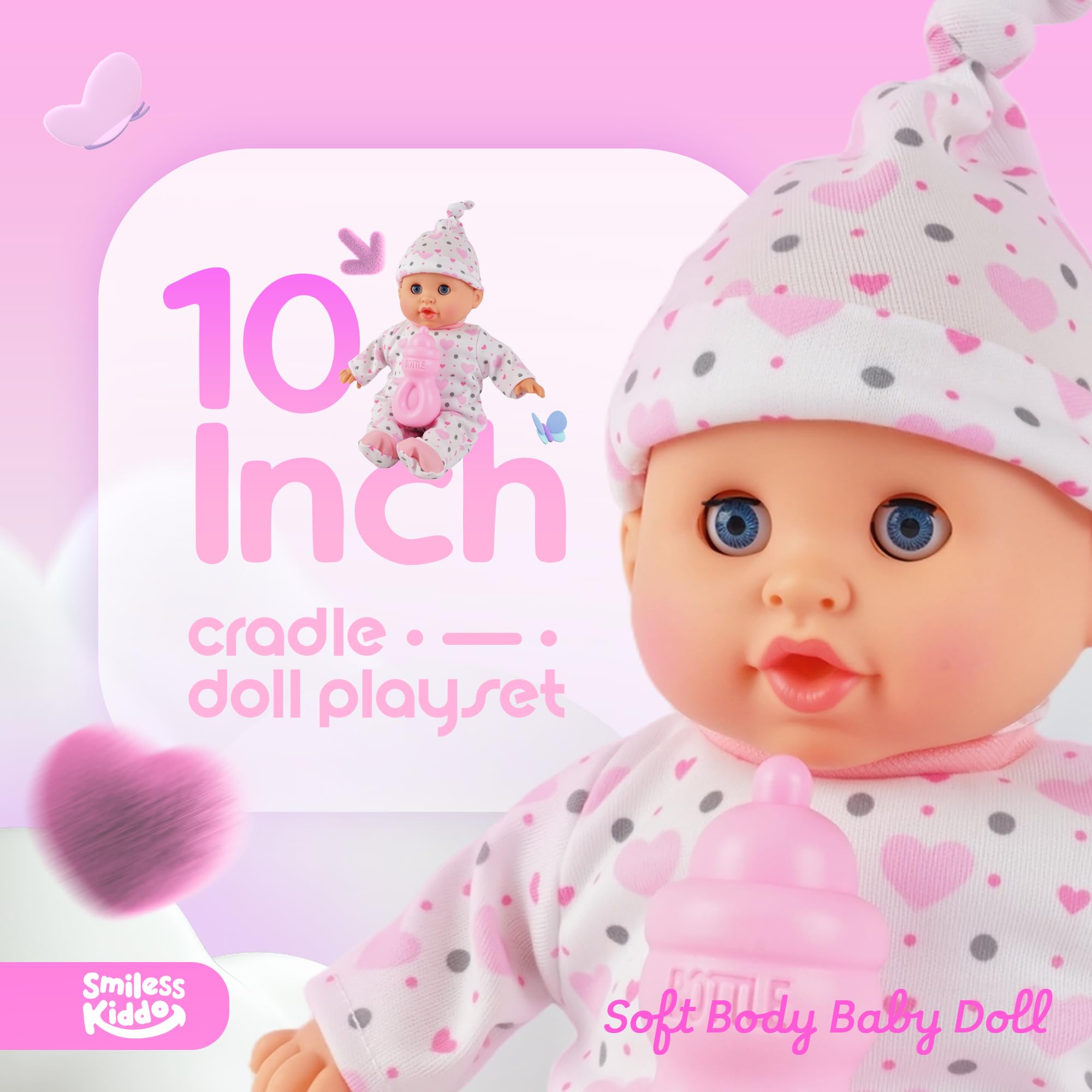 SmilessKIDDO doll with eyes open and close feature for realistic play.