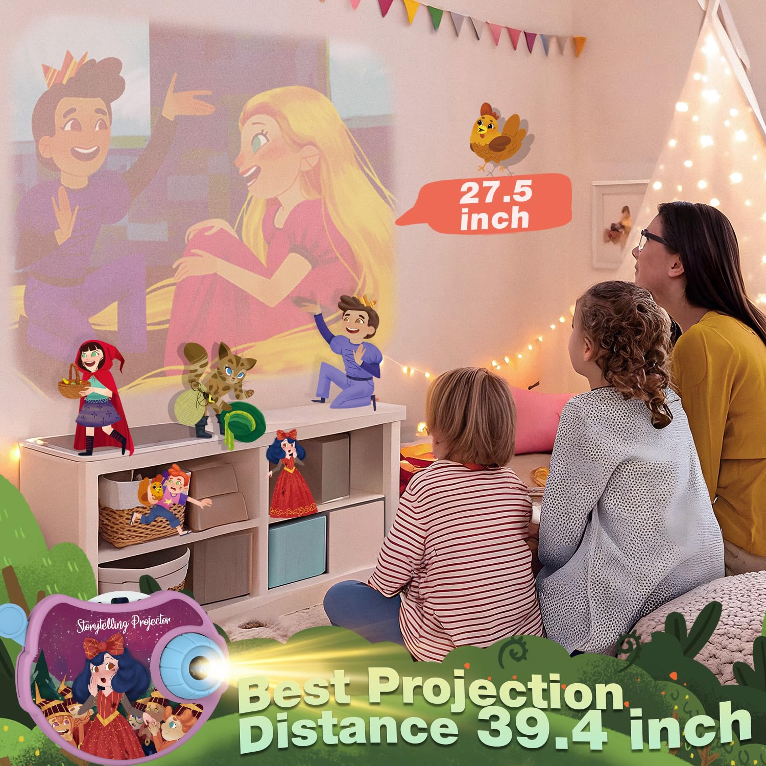 SMILESSKIDDO book projector projection range shows clear 47.2 inches for cozy rooms