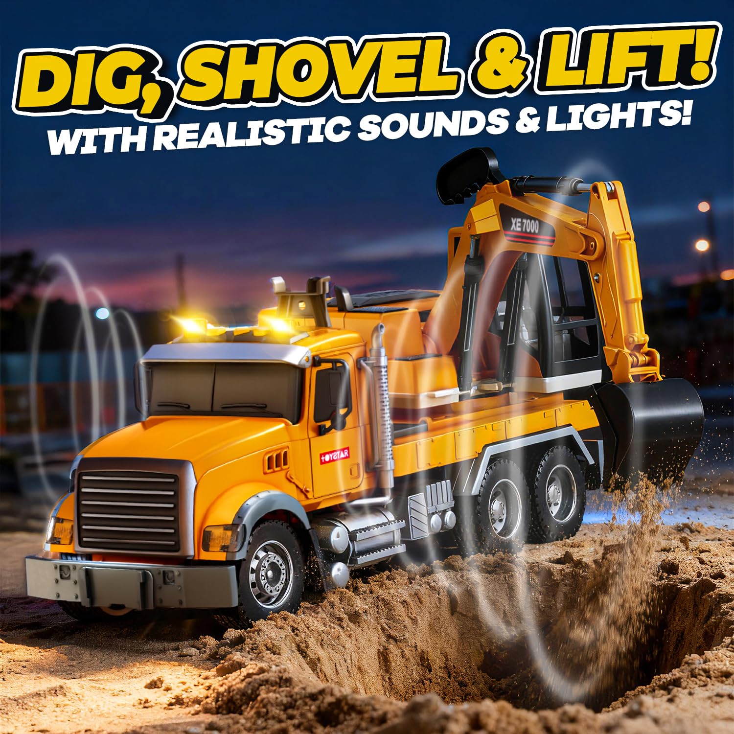SMILESSKIDDO excavator arm digs and lifts with smooth action.