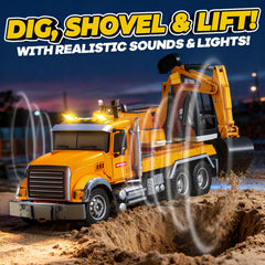 SMILESSKIDDO excavator arm digs and lifts with smooth action.