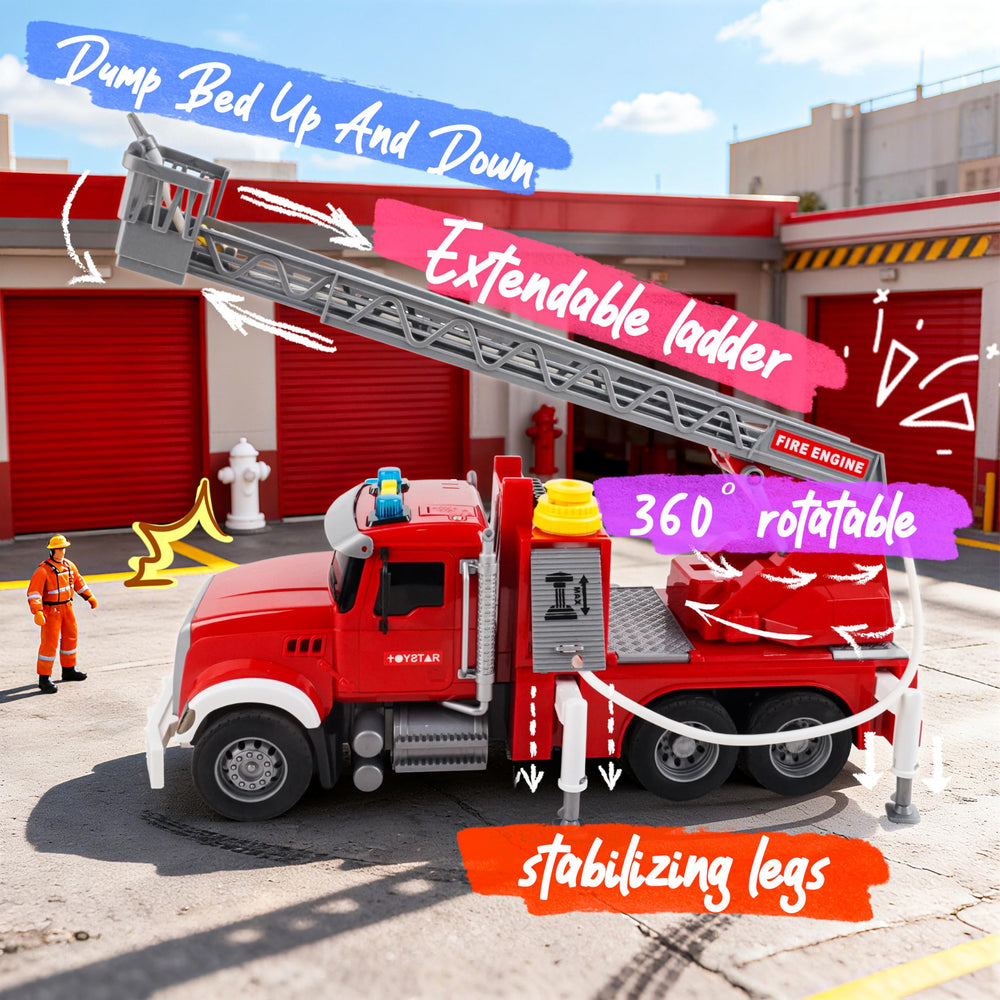 SMILESSKIDDO Fire Truck extendable rotating ladder for elevated rescues.