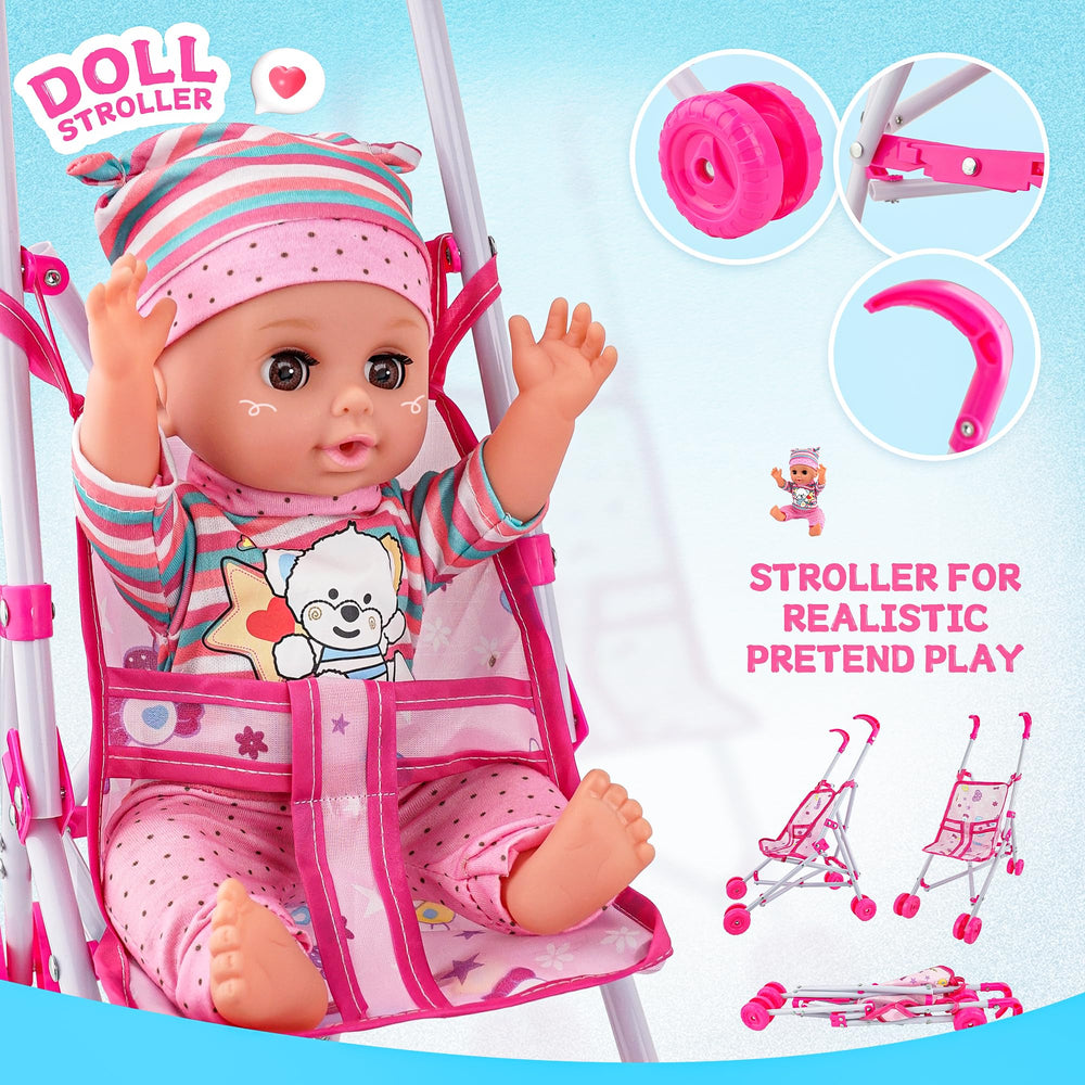 SMILESSKIDDO foldable metal stroller eases storage after playtime.