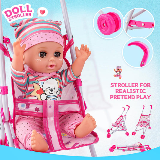 SMILESSKIDDO foldable metal stroller eases storage after playtime.