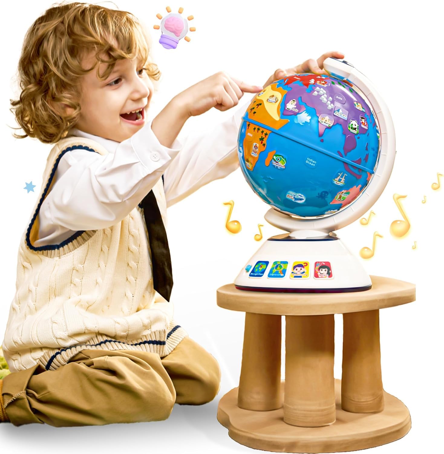 SMILESSKIDDO Globe with dynamic lighting inviting toddlers to explore the world.