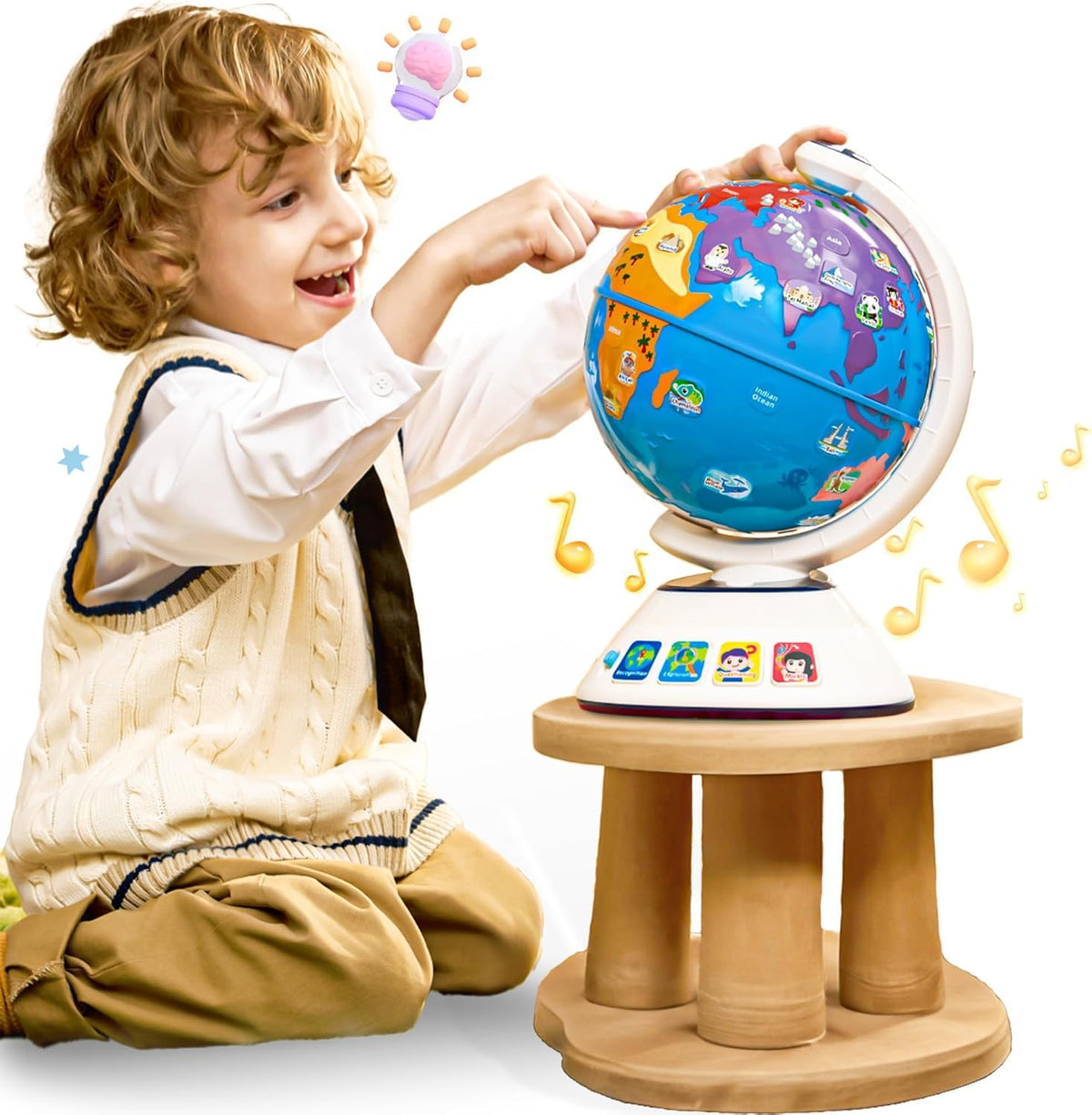 SMILESSKIDDO Globe with dynamic lighting inviting toddlers to explore the world.