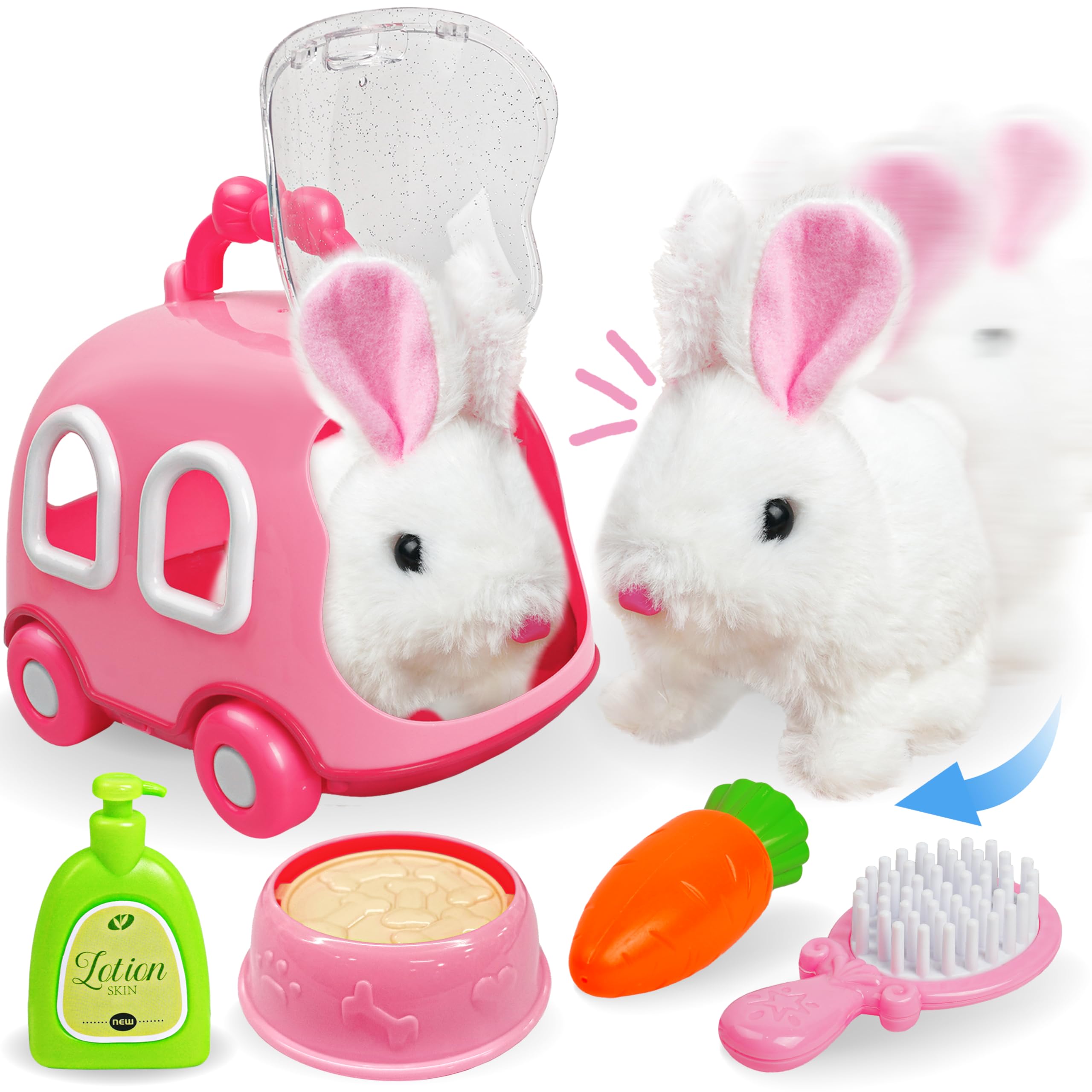 SMILESSKIDDO hopping bunny toy with wiggle ears and nose for interactive play.