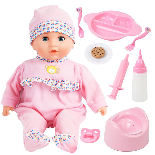SMILESSKIDDO interactive baby doll pink 16-inch close-up for nurturing play