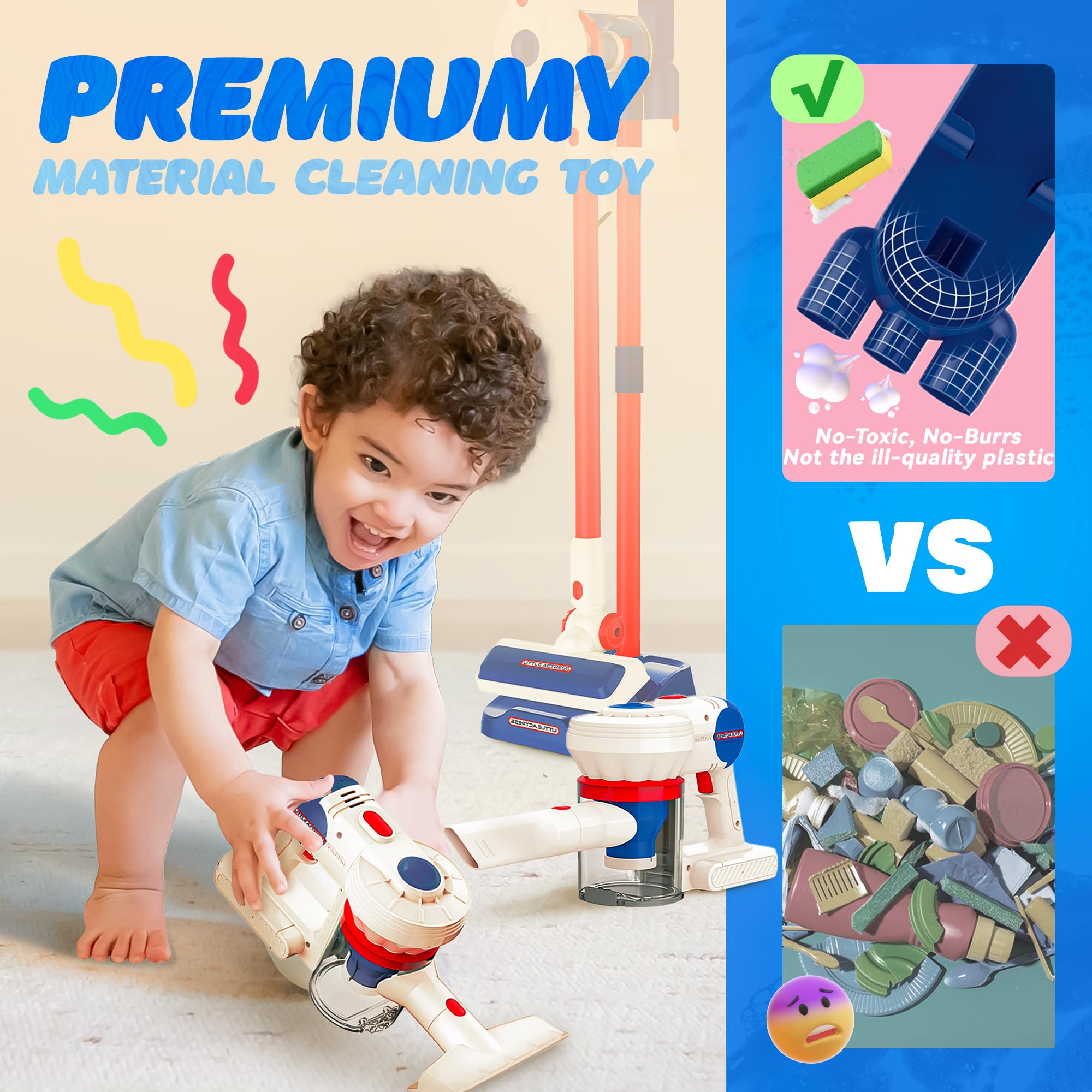 SMILESSKIDDO child-size vacuum design fits toddler hands for easy pretend play.