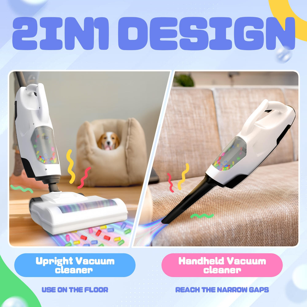 SMILESSKIDDO toy vacuum shows dual nozzles for versatile cleaning play