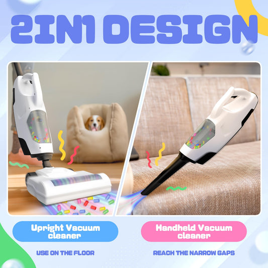SMILESSKIDDO toy vacuum shows dual nozzles for versatile cleaning play