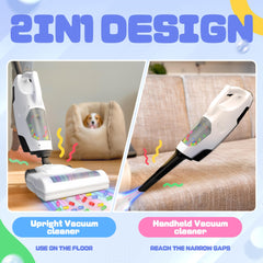SMILESSKIDDO toy vacuum shows dual nozzles for versatile cleaning play