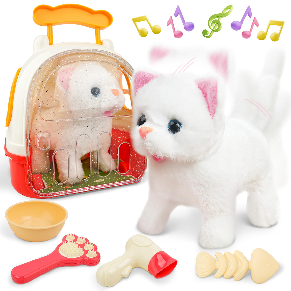 SMILESSKIDDO Meow Kitty walking cat toy invites tactile interaction and imaginative play.
