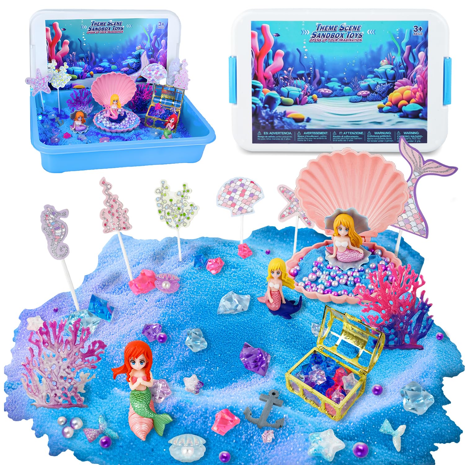 SMILESSKIDDO Ocean Play Sand Kit with blue magic sand supports imaginative sand scenes
