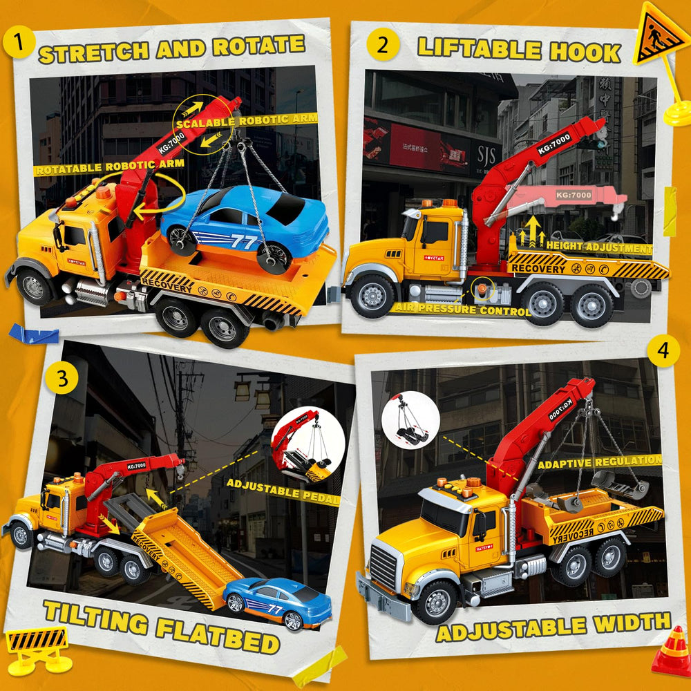 SMILESSKIDDO tow truck retractable boom demonstrates versatile play