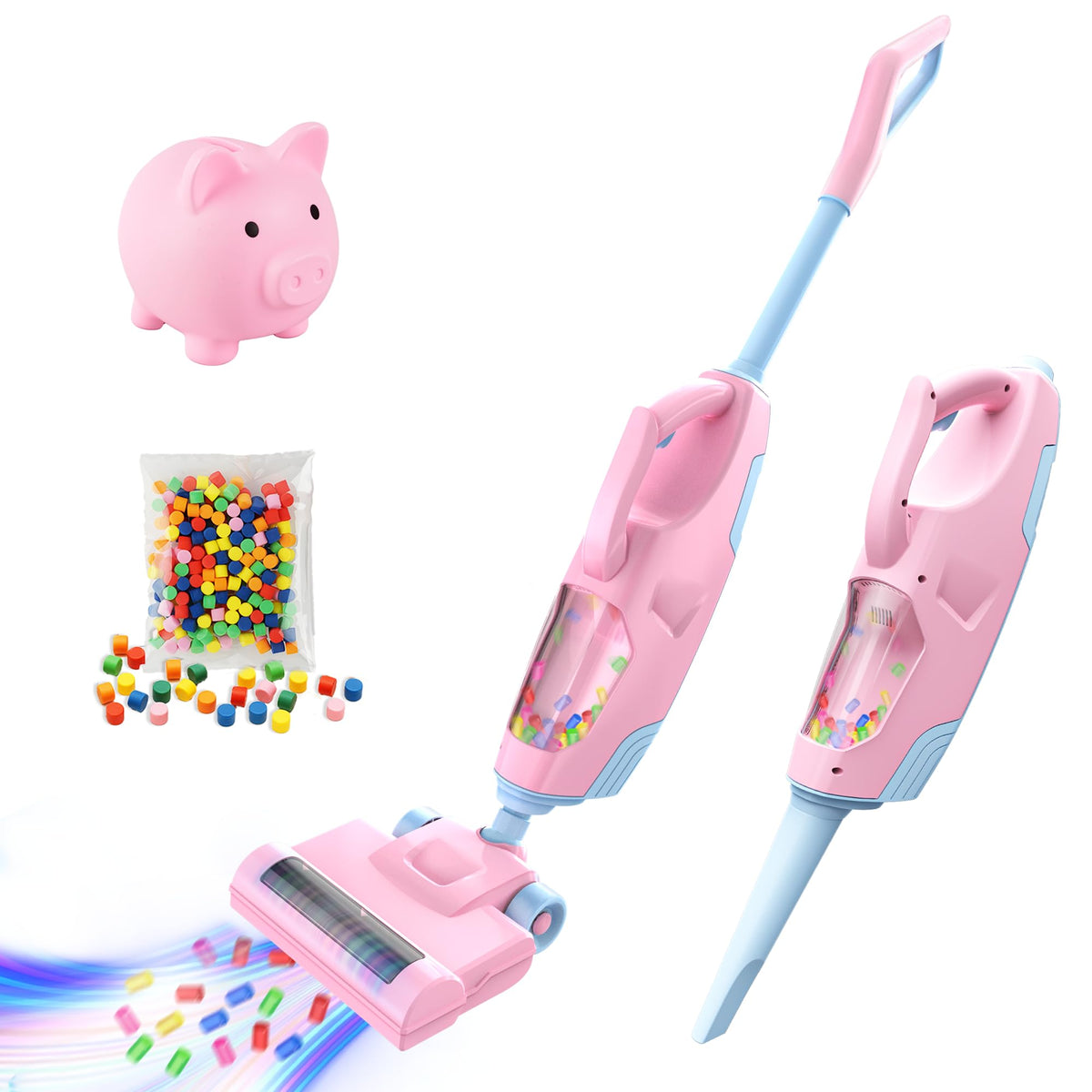 SMILESSKIDDO toy vacuum and piggy bank front view for imaginative play and savings practice